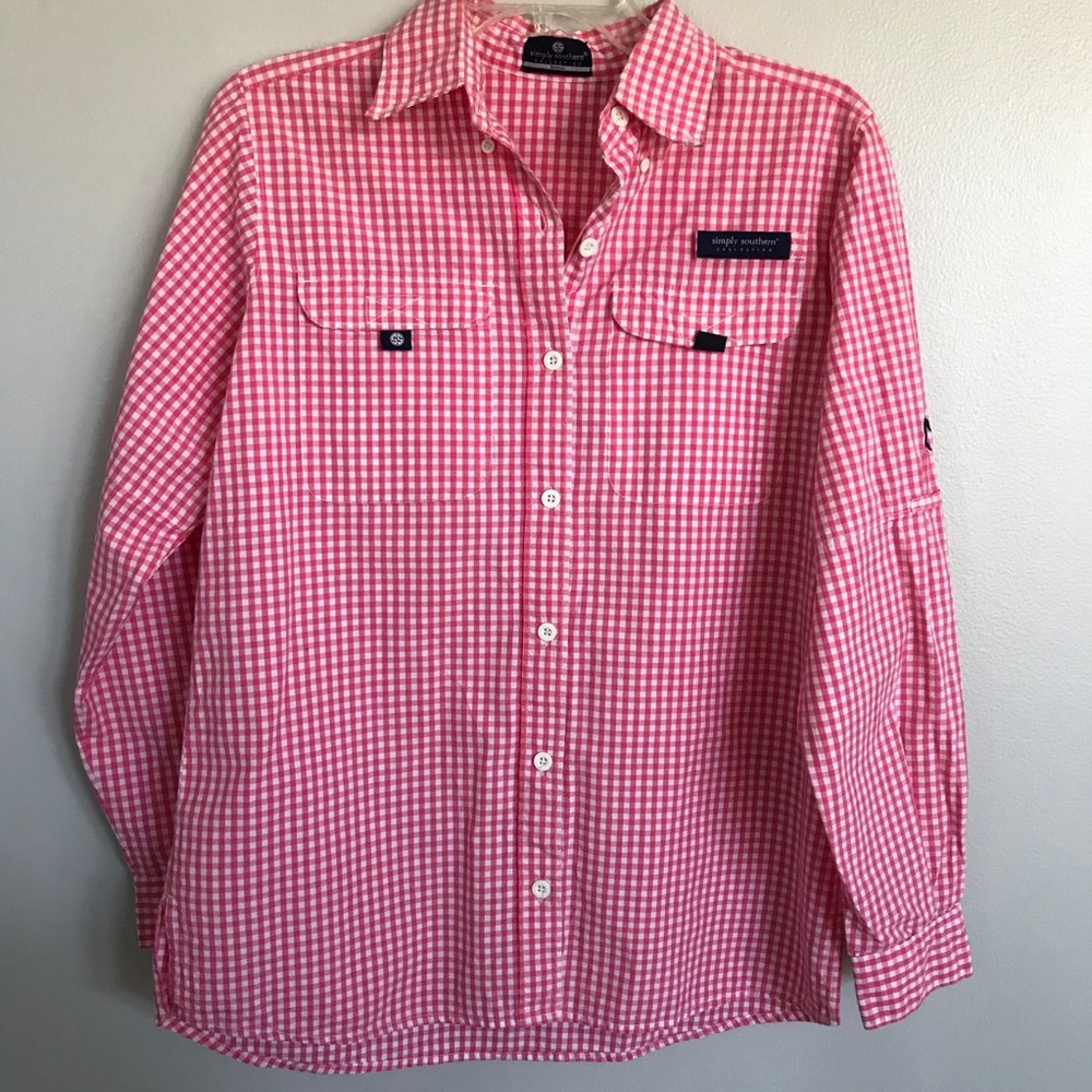 Simply Southern Pink Gingham Dock Fishing Shirt - Picture 2 of 10